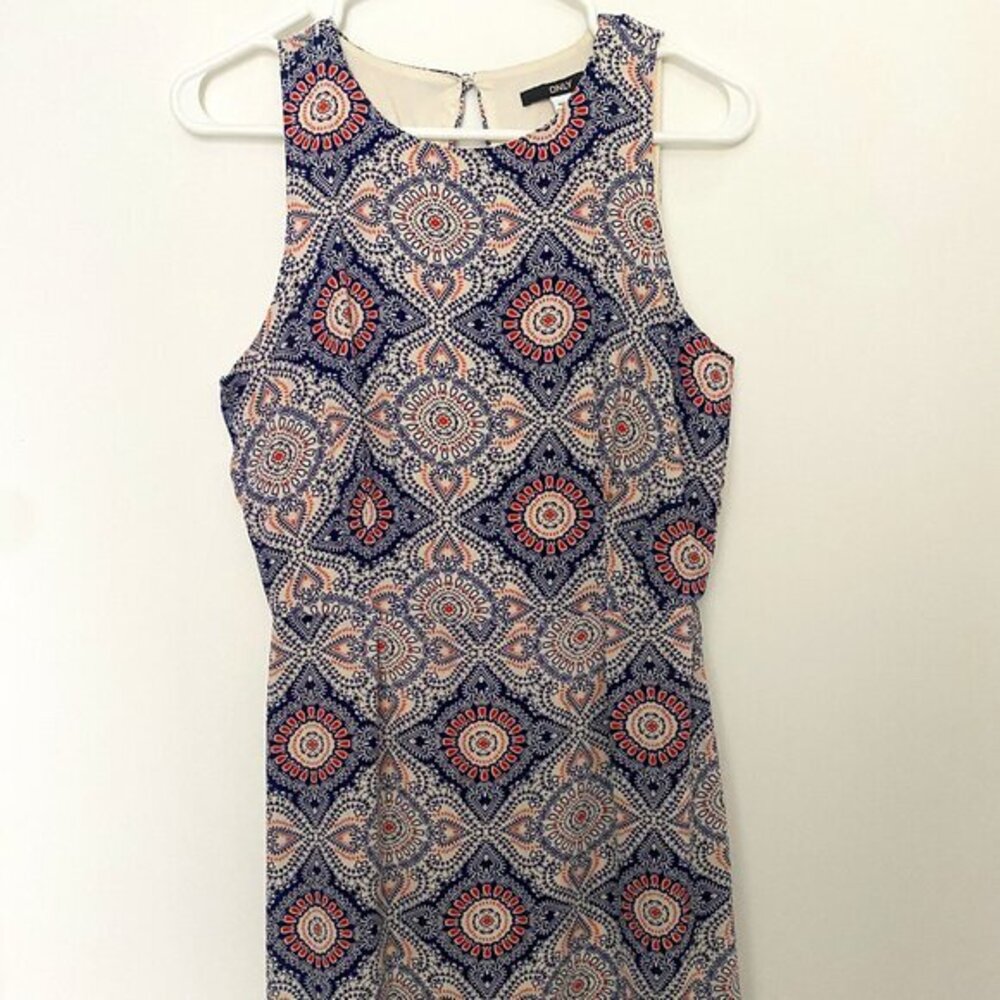 Only Asymmetrical Dress in Blue and Red Pattern